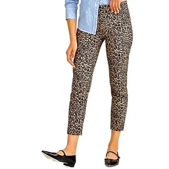 J. Crew Winnie ankle leopard print side zipper pants sz 8 WP184 - Picture 1 of 6